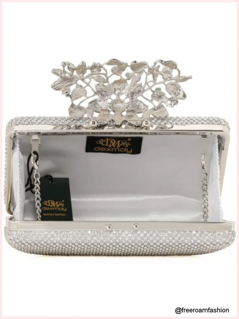 Rhinestone Evening Clutch Bag with Flower Clasp for Wedding Party